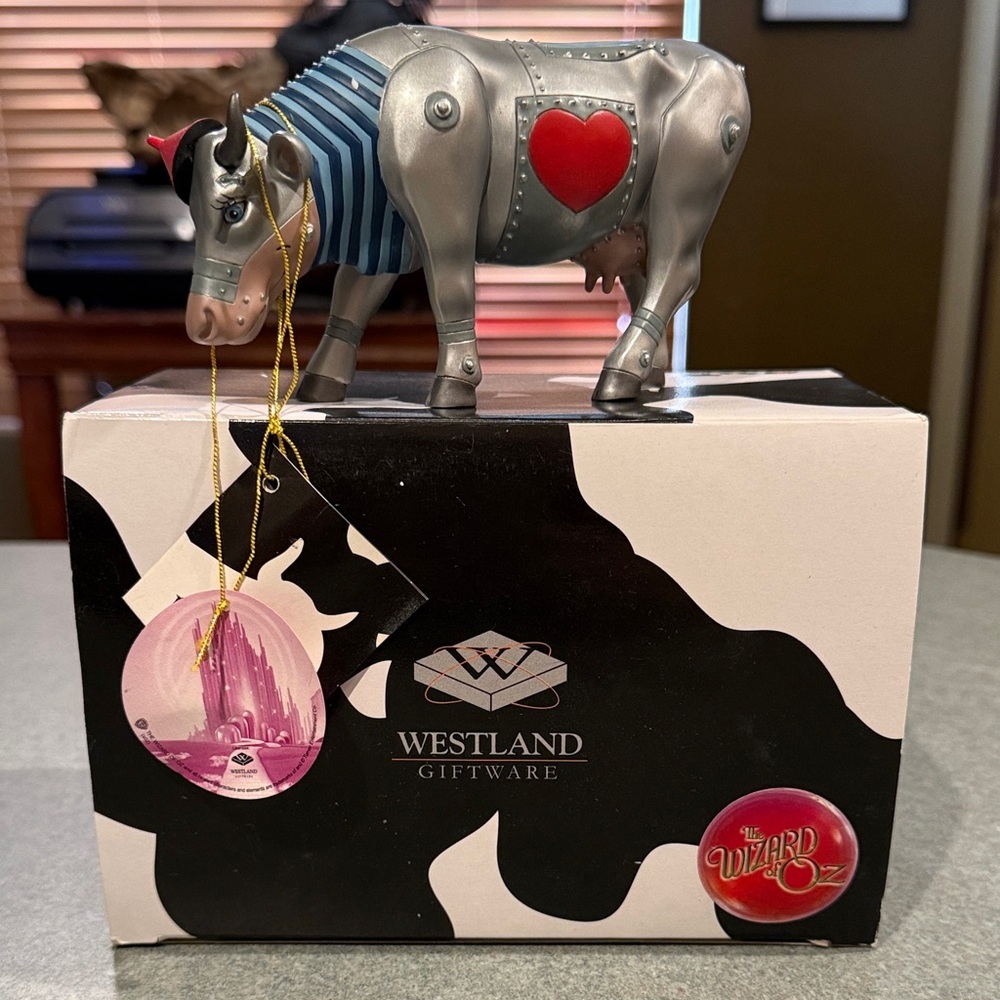 Westland Giftware Silver and Red Heart Cow Ornament